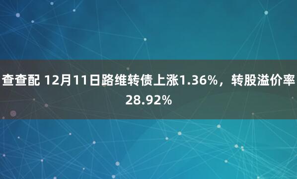 查查配 12月11日路维转债上涨1.36%，转股溢价率28.92%